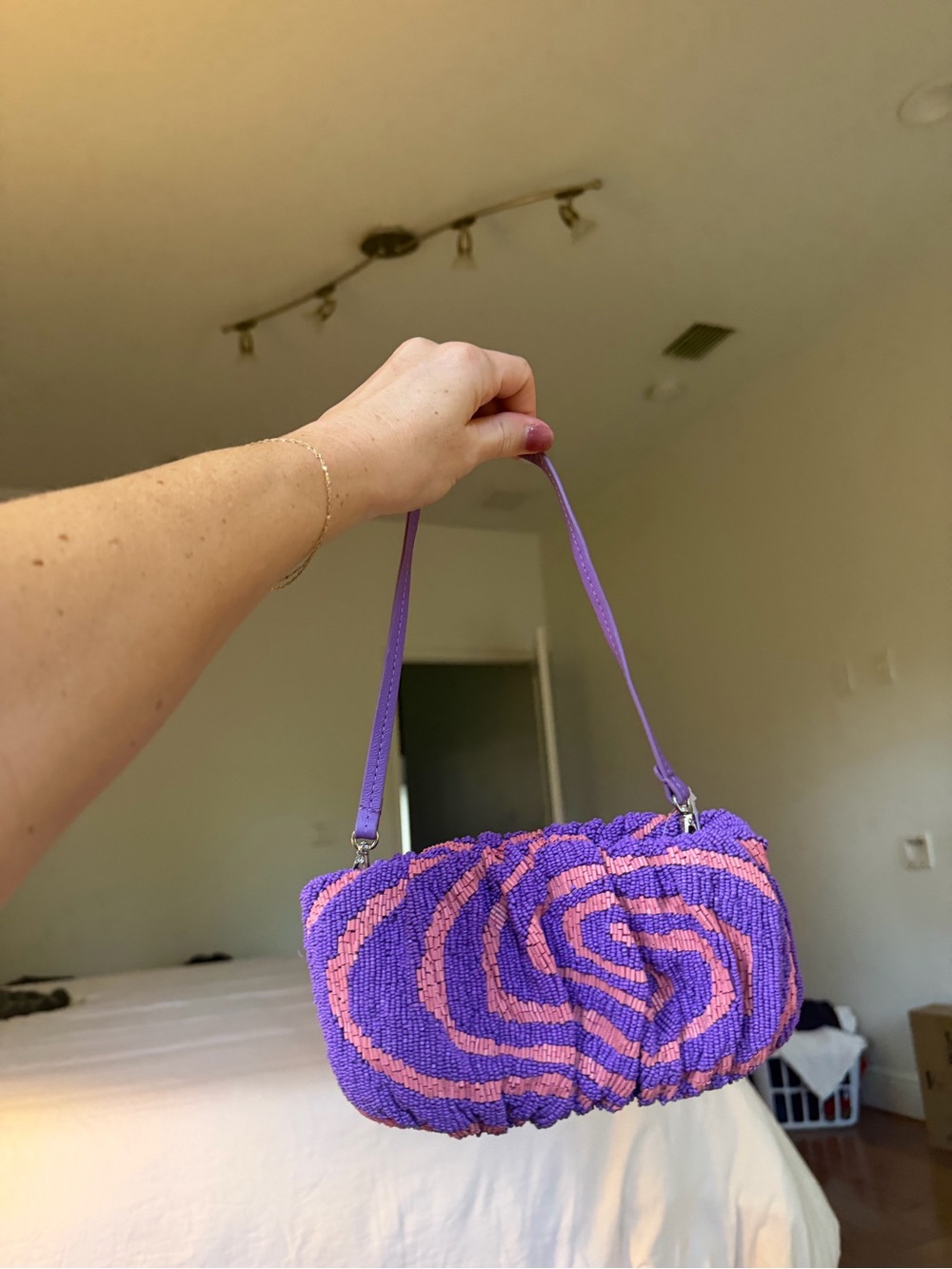 STAUD Purple and Pink Beaded Shoulder Bag